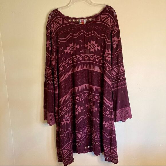 NEW Johnny Was Avery Dress Aztec Embroidered Eyelet Slip Merlot Burgundy Size XL - Picture 6 of 16